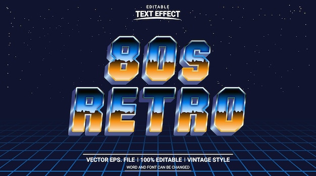 Efeito de texto editável retrô estilo anos 80 3d