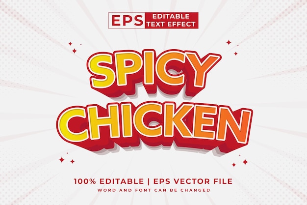 Efeito de texto editável spicy chicken 3d modelo de desenho animado vetor premium