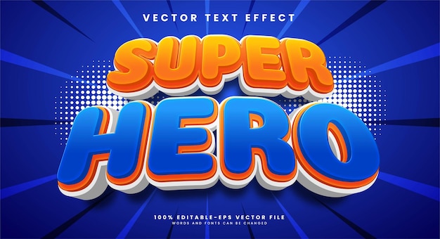 Efeito de texto editável super-herói 3d com cor laranja e azul adequado para temas de batalha