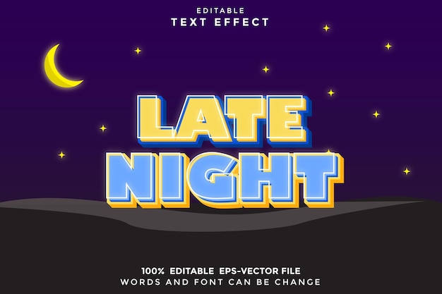 Efeito de texto editável tarde da noite 3D em relevo estilo moderno