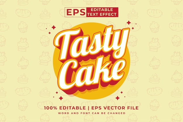 Efeito de texto editável tasty cake 3d cartoon template style premium vector