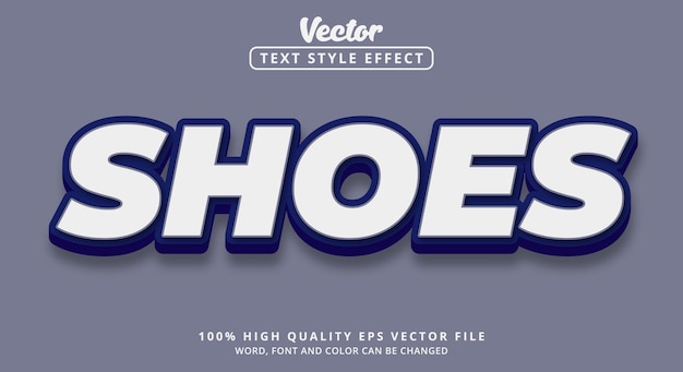 Vetor efeito de texto editável texto de sapatos com estilo moderno e clássico e cor azul e branco