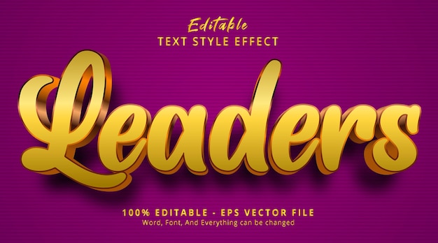Efeito de texto editável, texto líderes em efeito de estilo de cor dourada