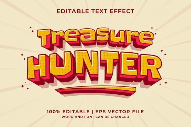 Efeito de texto editável treasure hunter 3d tradicional modelo de desenho animado vetor premium