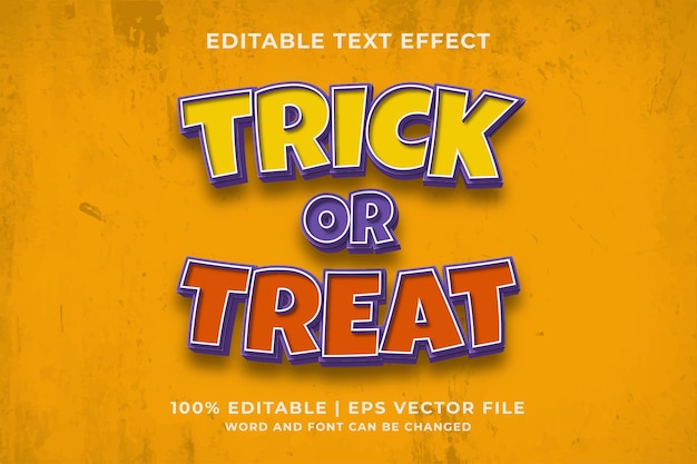 Efeito de texto editável trick or treat estilo de modelo 3d premium vector