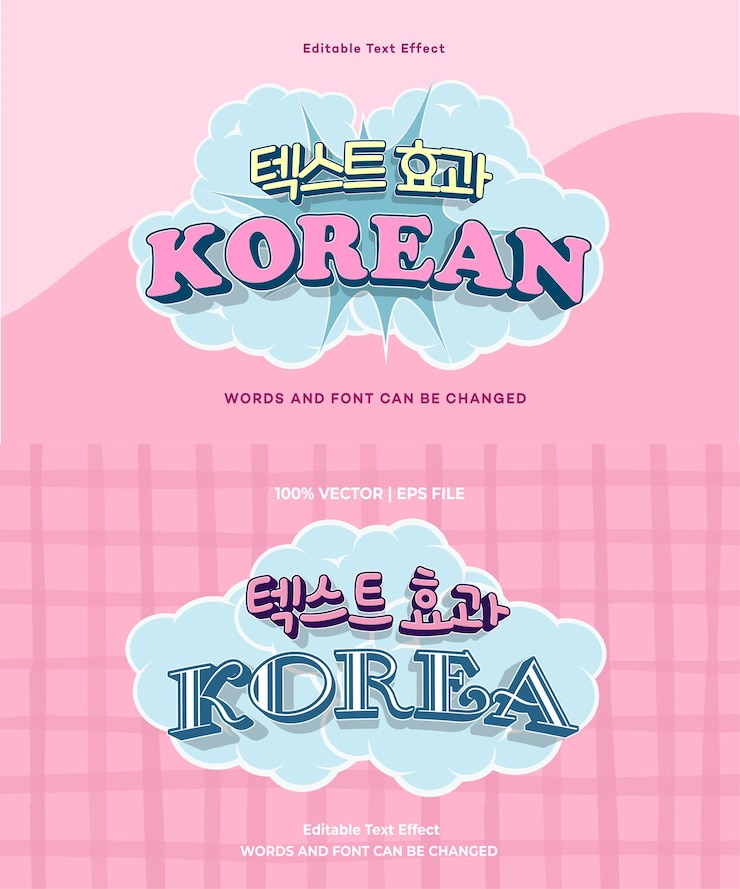 Vetor efeito de texto editável vector premium de estilo de modelo de desenho animado 3d do filme dramático coreano