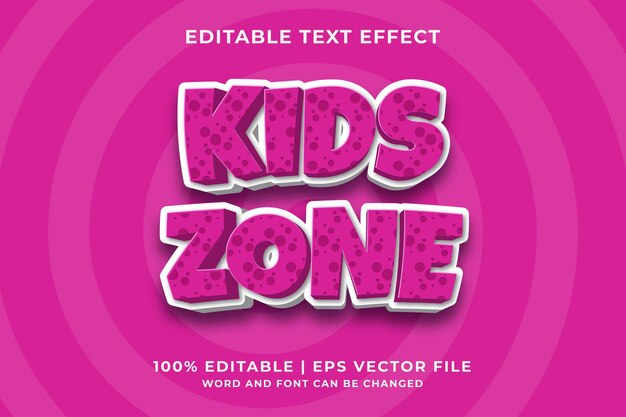 Efeito de texto editável - vetor premium do estilo do modelo kids zone cartoon