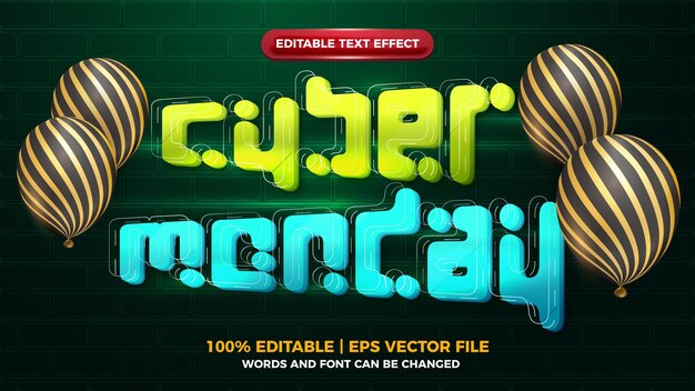 Efeito de texto editbale 3d futurista da cyber monday