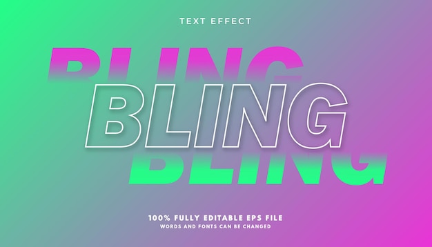 Vetor efeito de texto em gradiente de bling editável