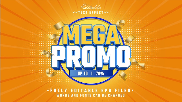 Vetor efeito de texto em negrito de mega promoção 3d