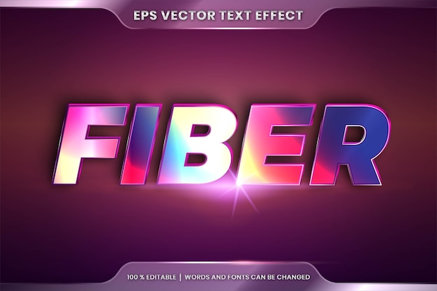 Vetor efeito de texto em palavras de fibra 3d, estilos de fonte editáveis.