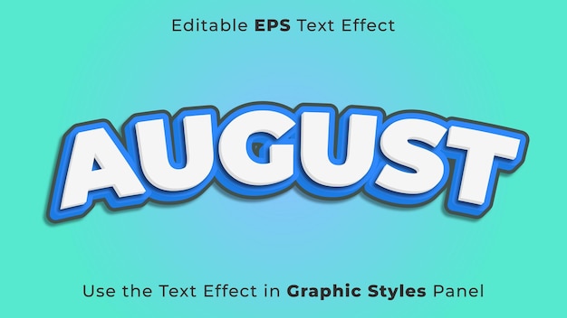 Efeito de texto EPS editável de agosto para título e pôster