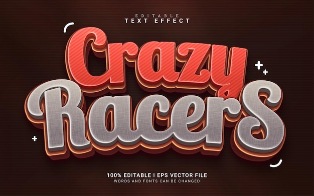 Efeito de texto estilo 3d de desenho animado crazy racers