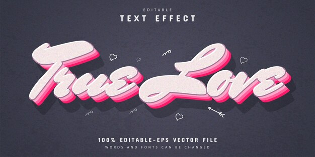 Efeito de texto estilo 3d retrô de amor verdadeiro