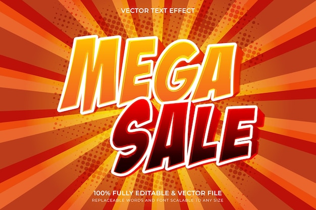 Vetor efeito de texto mega sale totalmente editável e efeito de texto de estilo 3d