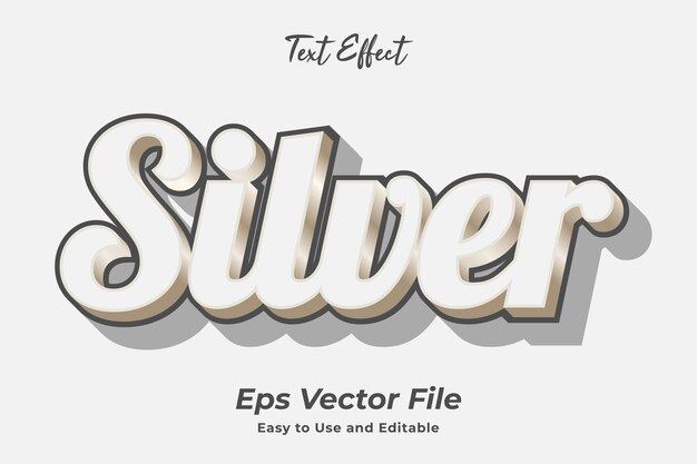 Efeito de texto moderno Prata Editável e fácil de usar Vetor Premium