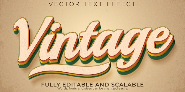 Vetor efeito de texto nostálgico, estilo de texto vintage e antigo editável