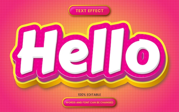 Efeito de texto olá com estilo de texto editável 3d ouro e rosa