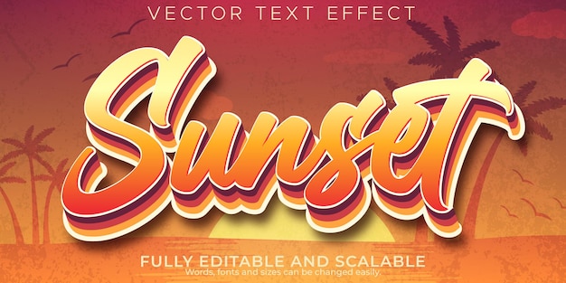 Efeito de texto por do sol editável vintage e estilo de texto elegante