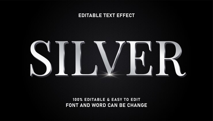 Vetor efeito de texto prateado com um estilo 3d moderno e elegante que pode ser editado