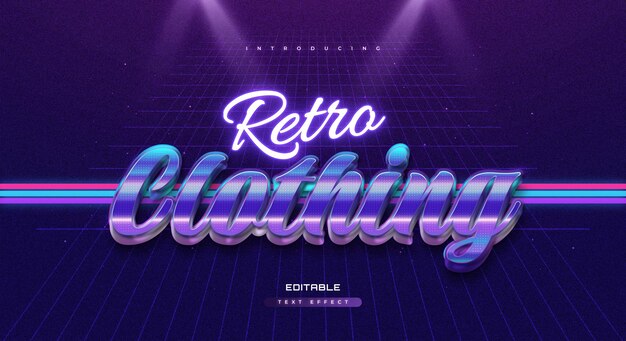 Efeito de texto retrô colorido 3D dos anos 80 com efeito neon brilhante