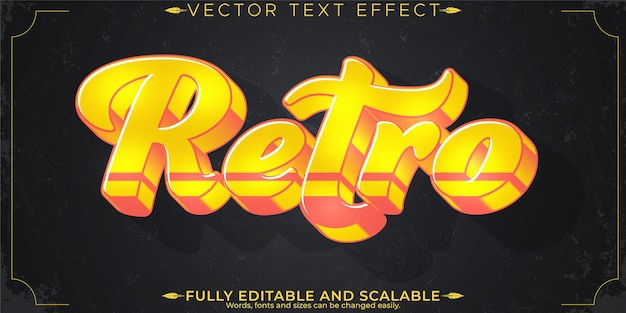 Efeito de texto retrô vintage editável estilo de texto dos anos 70 e 80