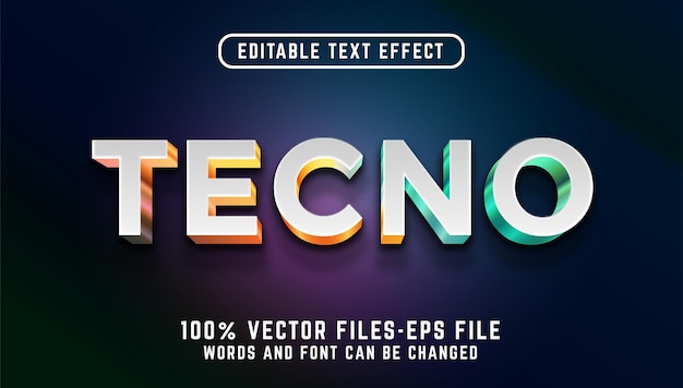 Efeito de texto tecno 3d. vetores premium de efeitos de texto editáveis