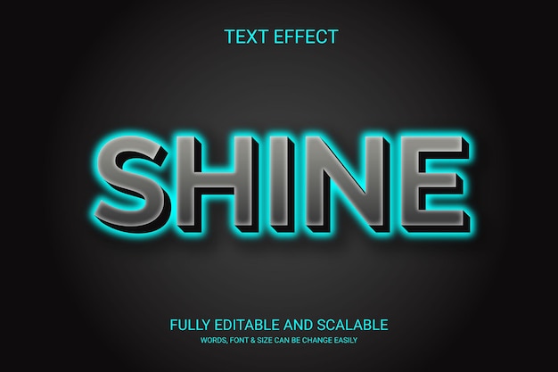 Efeito de texto totalmente editável do vetor Shine 3D