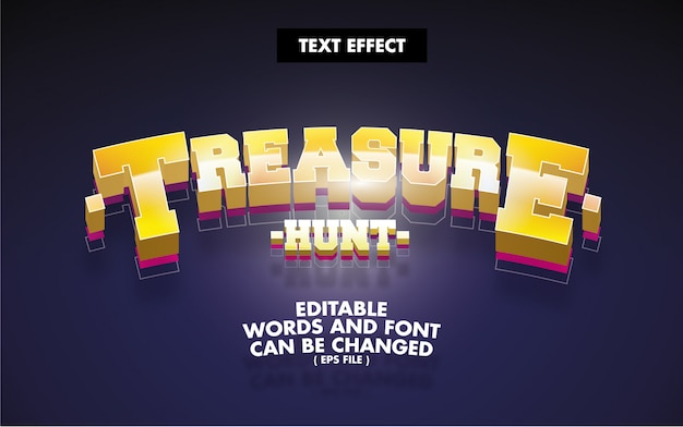 Vetor efeito de texto treasure hunt palavras editáveis