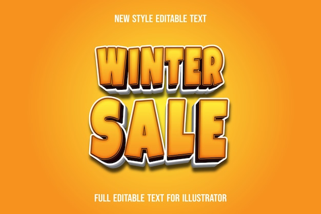 Efeito de texto venda de inverno cor gradiente amarelo e branco