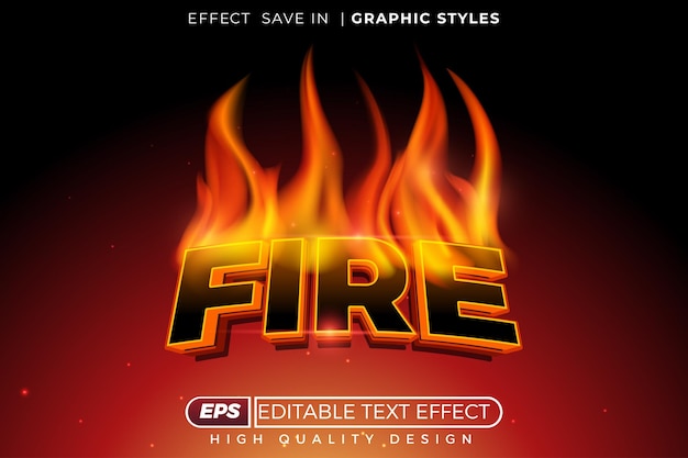 Efeito de texto vetorial 3D editável fogo com efeito de fogo