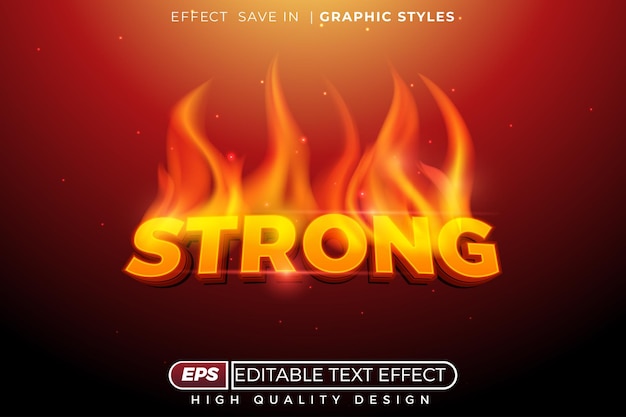 Efeito de texto vetorial 3D editável forte com efeito de fogo