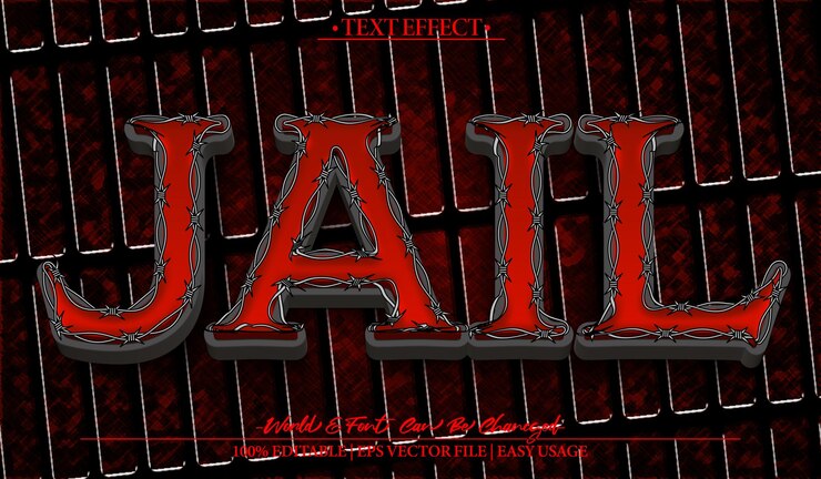 Vetor efeito de texto vetorial da prisão editável alfabeto julgamento de célula criminal