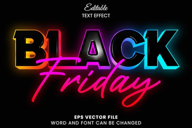 Efeito de texto vetorial de brilho neon de sexta-feira negra