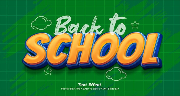 Efeito de texto vetorial de volta à escola com efeito de estilo 3D