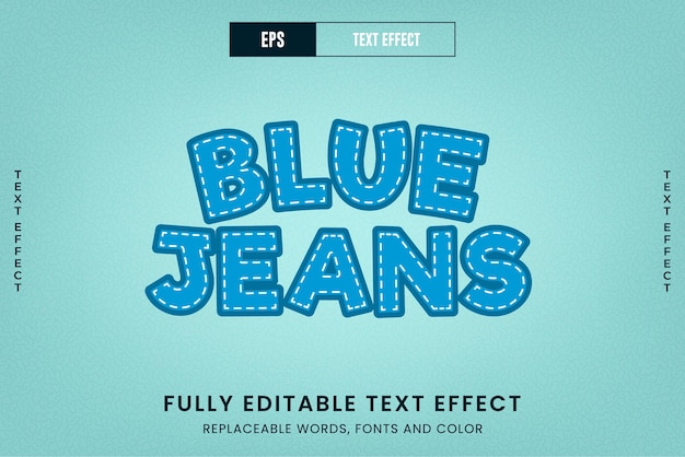 Efeito de texto vetorial editável de jeans azul