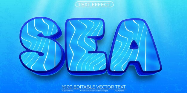 Vetor efeito de texto vetorial editável e escalável azul brilhante em negrito mar