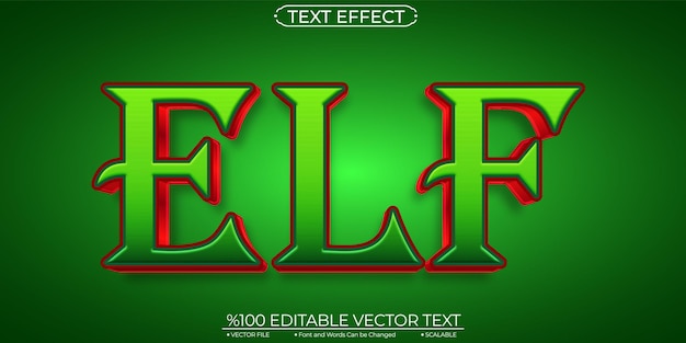 Efeito de texto vetorial editável e escalável de duende vermelho e verde