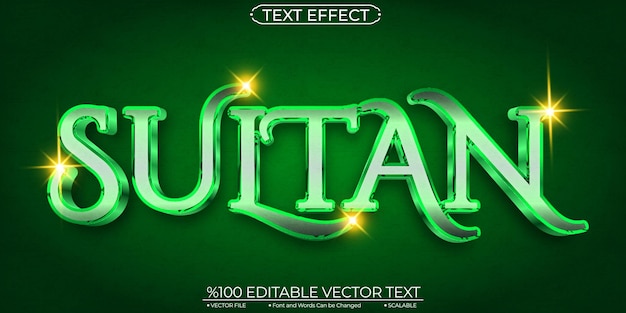 Vetor efeito de texto vetorial editável e escalável do sultão brilhante verde