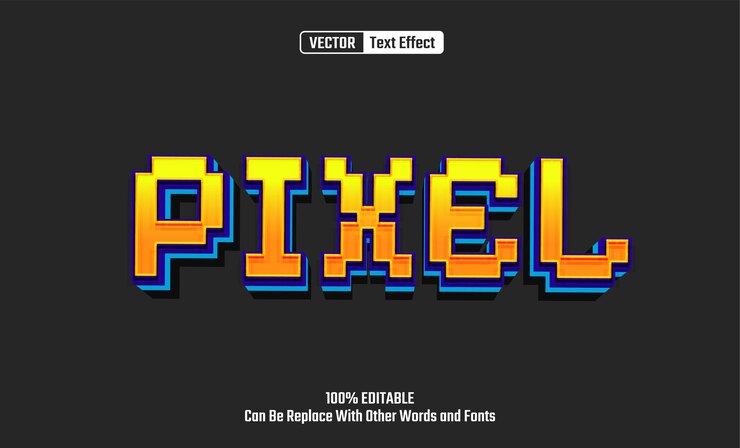 Vetor efeito de texto vetorial editável em pixel 3d