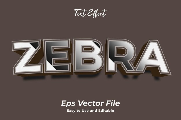 Efeito de texto zebra fácil de usar e editável em vetor premium