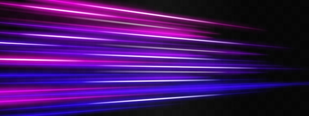 Efeito de velocidade listras de néon ou flash de luz feixes de laser horizontais feixes de luz púrpura e rosa de néon vibrantes que se estendem sobre um fundo escuro criando um efeito dinâmico