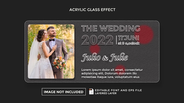 Vetor efeito de vidro acrílico com tema de casamento