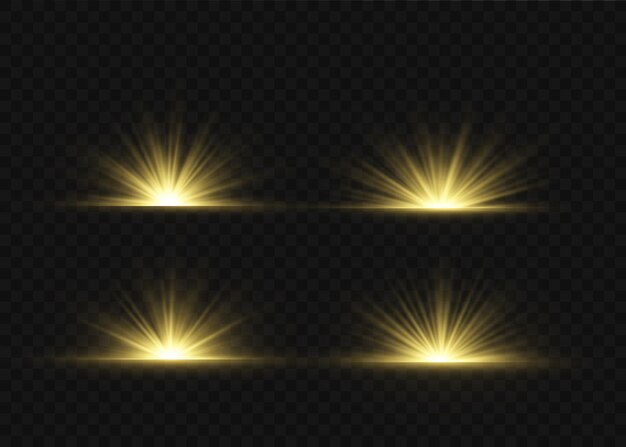 Efeito especial de reflexo de luz com raios de luz e brilhos mágicos. Conjunto de efeitos de luz transparente brilhante