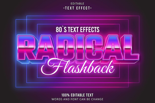 Efeitos de texto dos anos 80 flashback radical efeito de texto editável 3D em relevo estilo dos anos 80