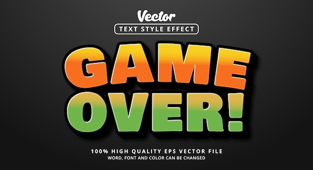 Efeitos de texto editáveis, texto game over em estilo de cores moderno e estilo brilhante com tons suaves de laranja e verde