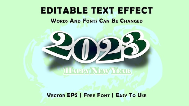 Vetor efeitos do texto de feliz ano novo 2023 com editar estilo de fonte