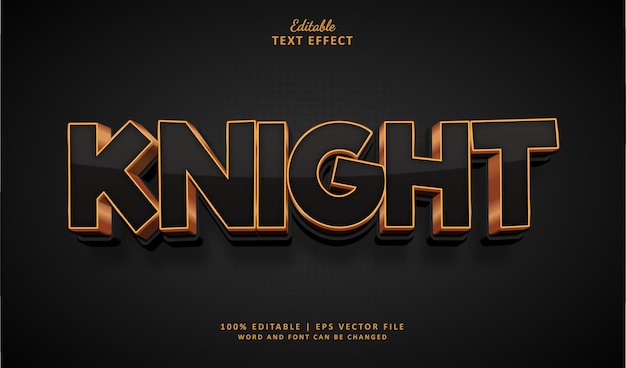 Vetor efeto de texto editável estilo knight 3d preto e dourado escuro