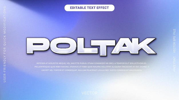 Efeto de texto editável premium Chrome Creative Modelo de arte azul-branco suave banner de anúncio granulado