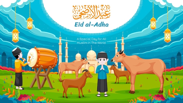 Eid al adha dekstop background com desenho de ilustração